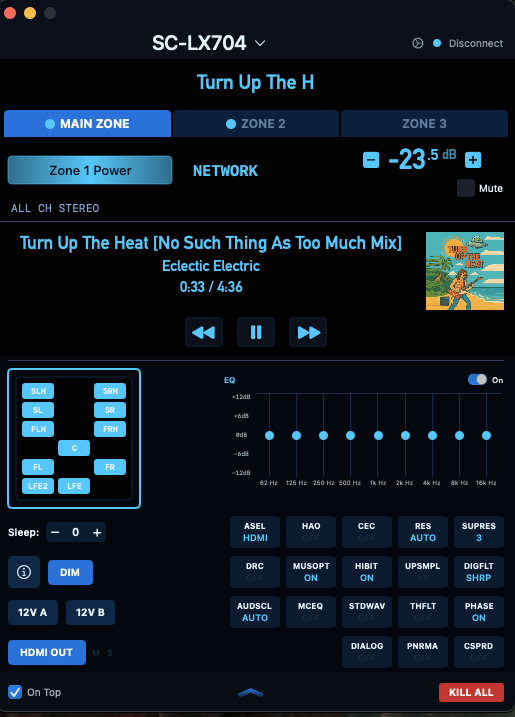 Expanded view with streaming player controls, Onyx theme